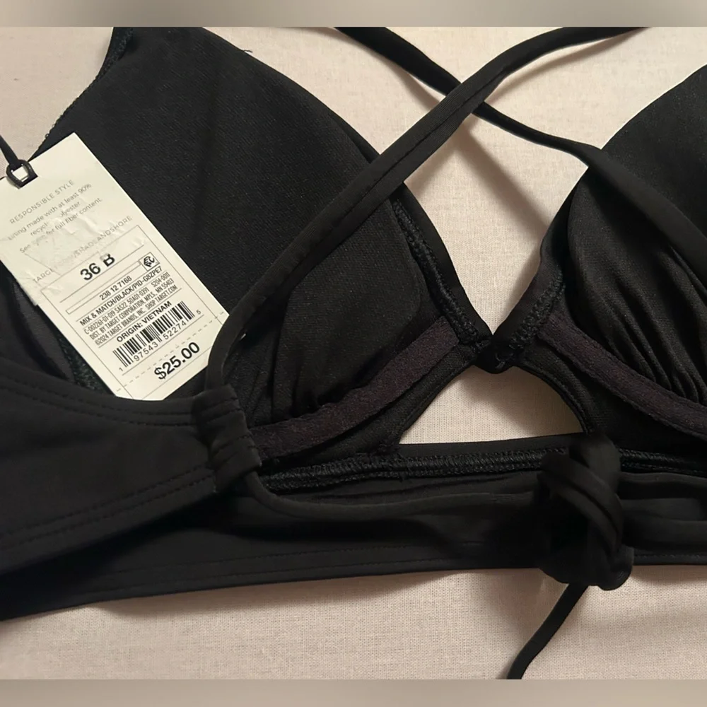 Black Strappy Mix & Match Bikini Top Ruched Cups Back Tie 36B Shade‎ & Shore NWT